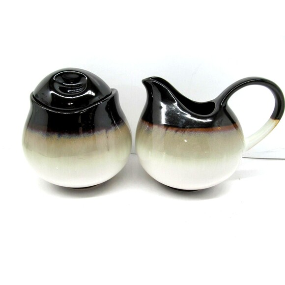 Sango Nova Black Lidded Sugar Dish & Creamer Set - Picture 1 of 7